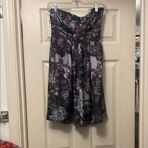 Elegant Floral Strapless Dress - Purple and Black